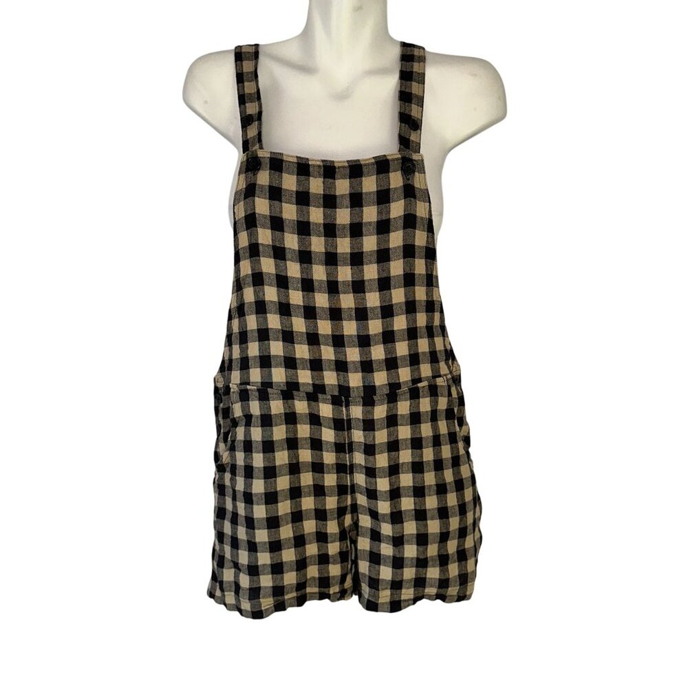 Pyne & Smith No 11 Linen Shortalls Gingham Montmartre Size XS Lagenlook Overalls